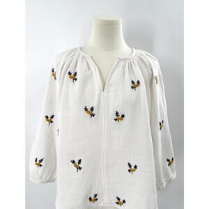 Velvet by Graham Spencer Selma Top Embroidered White Cotton Gauze Blouse M